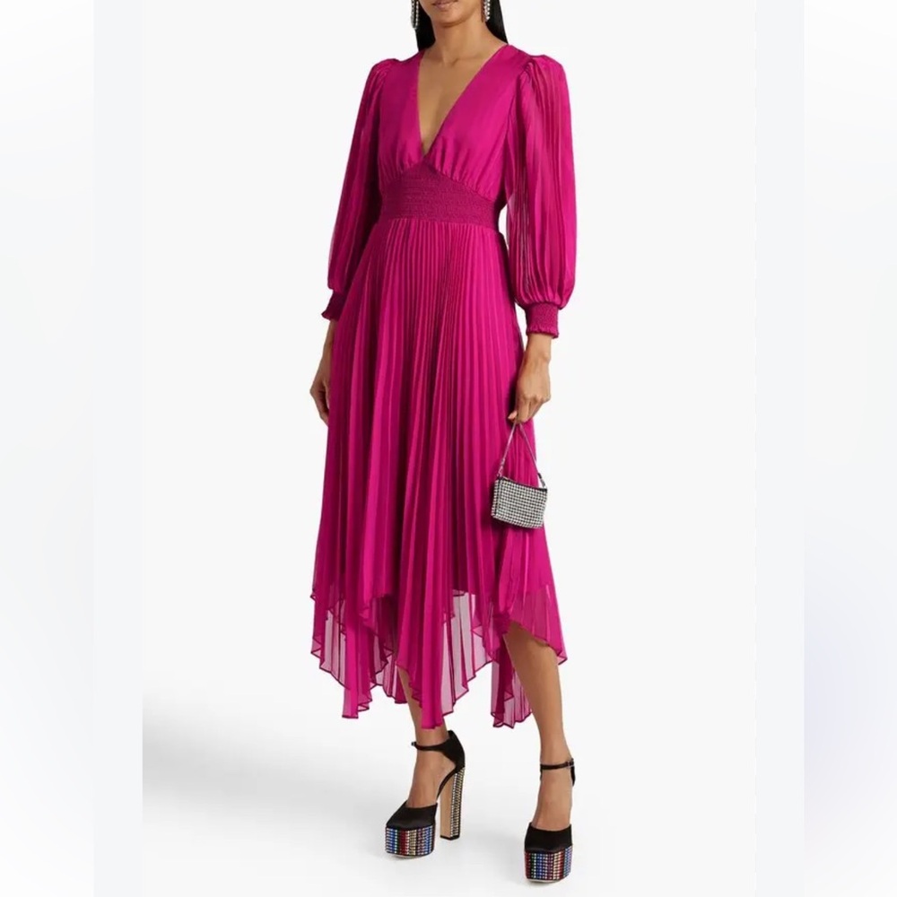 Alice + Olivia Fuchsia Pleated midi dress